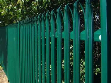 Green powder coated palisade perimeter fencing with height of 2.1m.